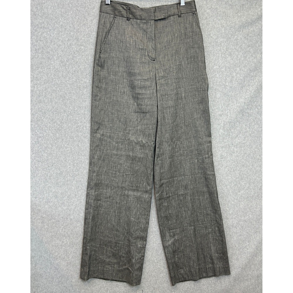 White House Black Market Luna Wide Leg Pants Grey Linen Blend Chic Womens Size 8